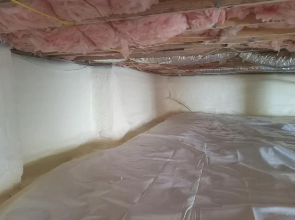 Crawl space encapsulation with closed-cell spray foam for Commercial Roof Restoration in West Vincent